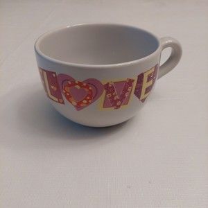 Love Valentine's Day White with Pink Letters Large Ceramic Soup Coffee Mug